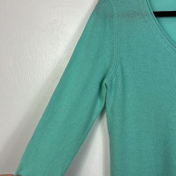 Claudia Nichole Cashmere Aqua V-Neck 7/8 Sleeve Sweater Size L - Picture 3 of 9